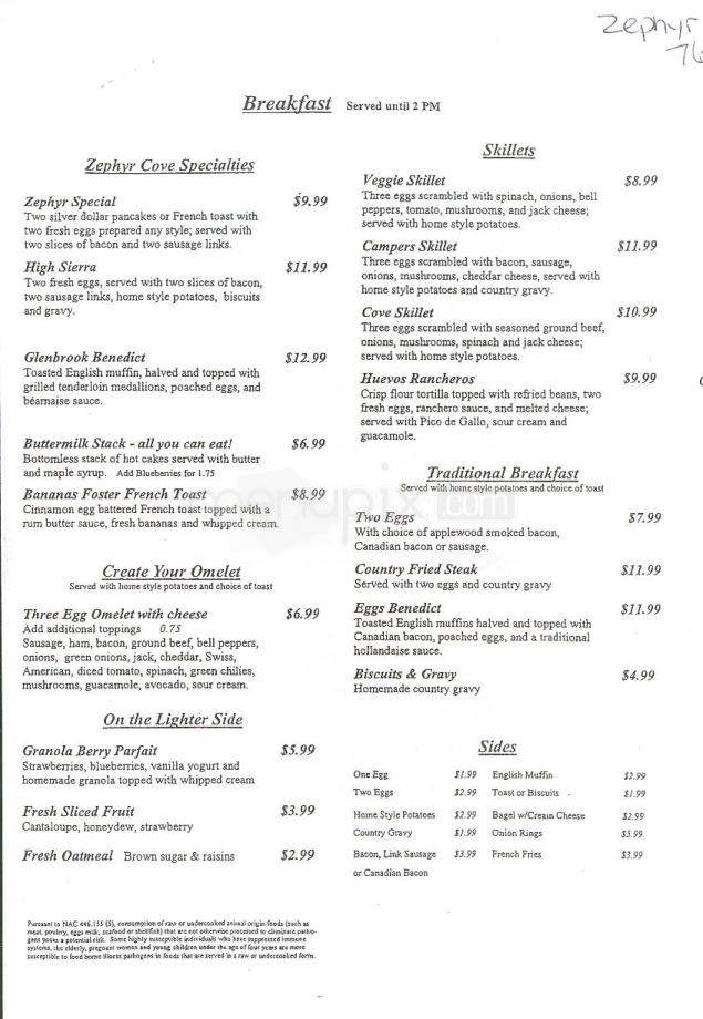 Zephyr Cove Lodge Restaurant - Reno, NV menu_pic