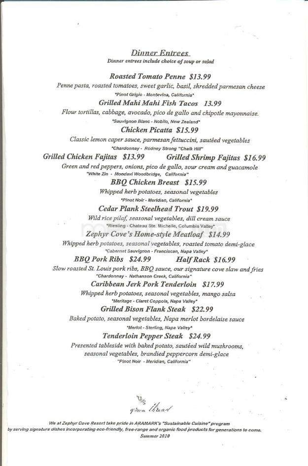 Zephyr Cove Lodge Restaurant - Reno, NV menu_pic