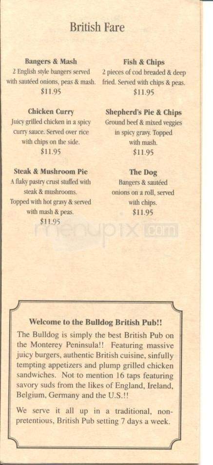 Bulldog British Pub - Monterey, CA menu_pic