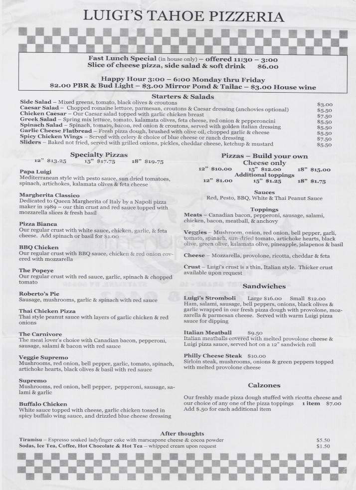 Luigi's Tahoe Pizzeria - Stateline, NV menu_pic