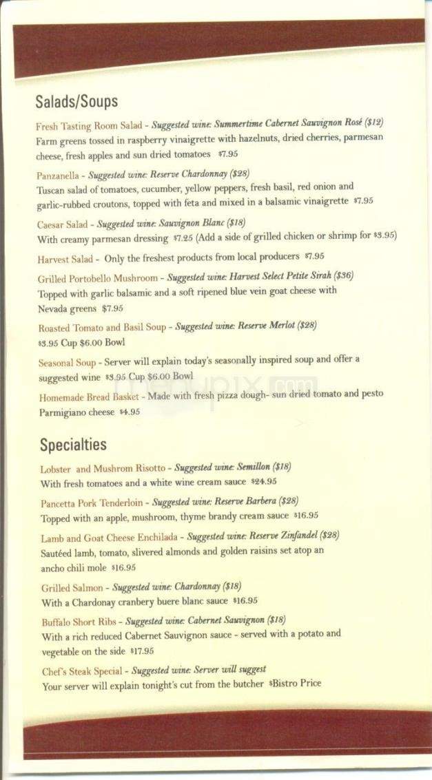 Tahoe Ridge Winery Bistro - Minden, NV menu_pic