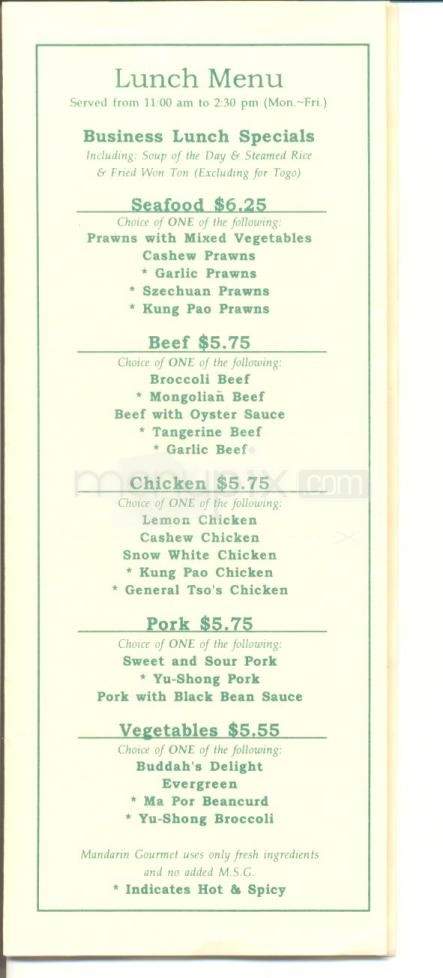 Mandarin Gourmet Restaurant - Pacific Grove, CA menu_pic