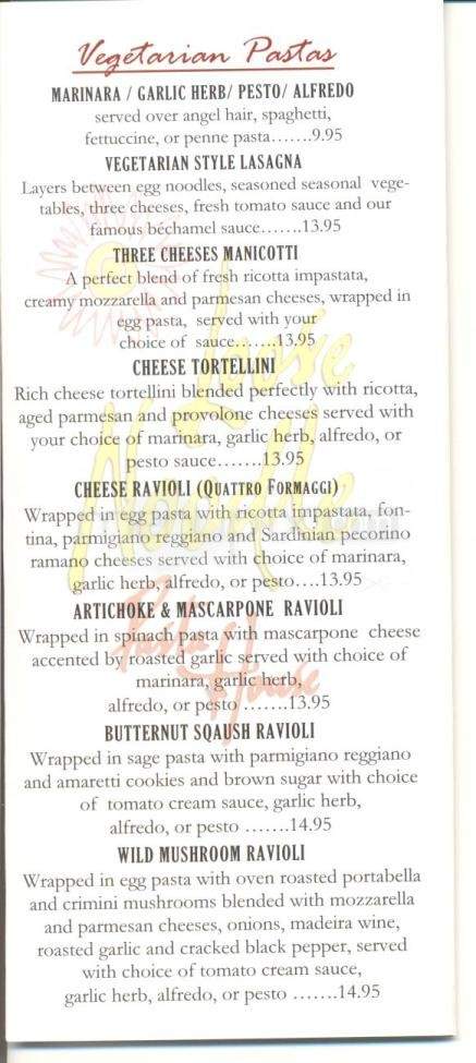 Loose Noodle Pasta House - Monterey, CA menu_pic