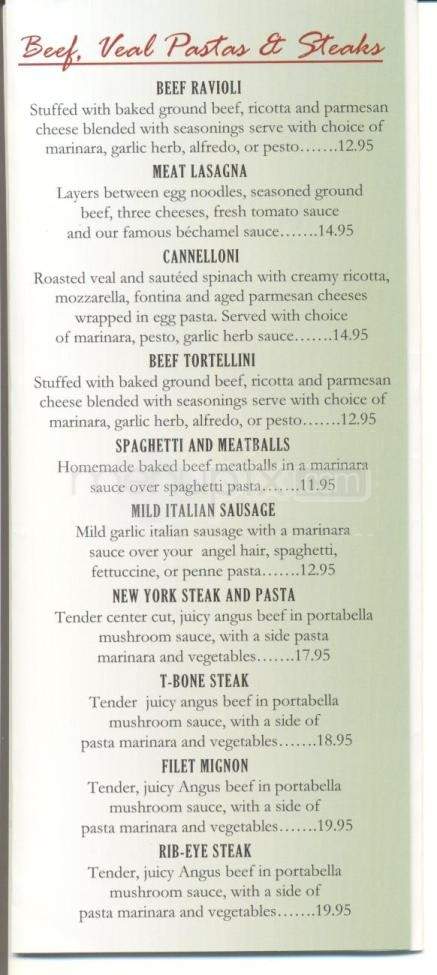 Loose Noodle Pasta House - Monterey, CA menu_pic