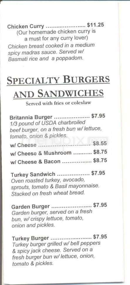Britannia Arms Pub & Restaurant - Monterey, CA menu_pic