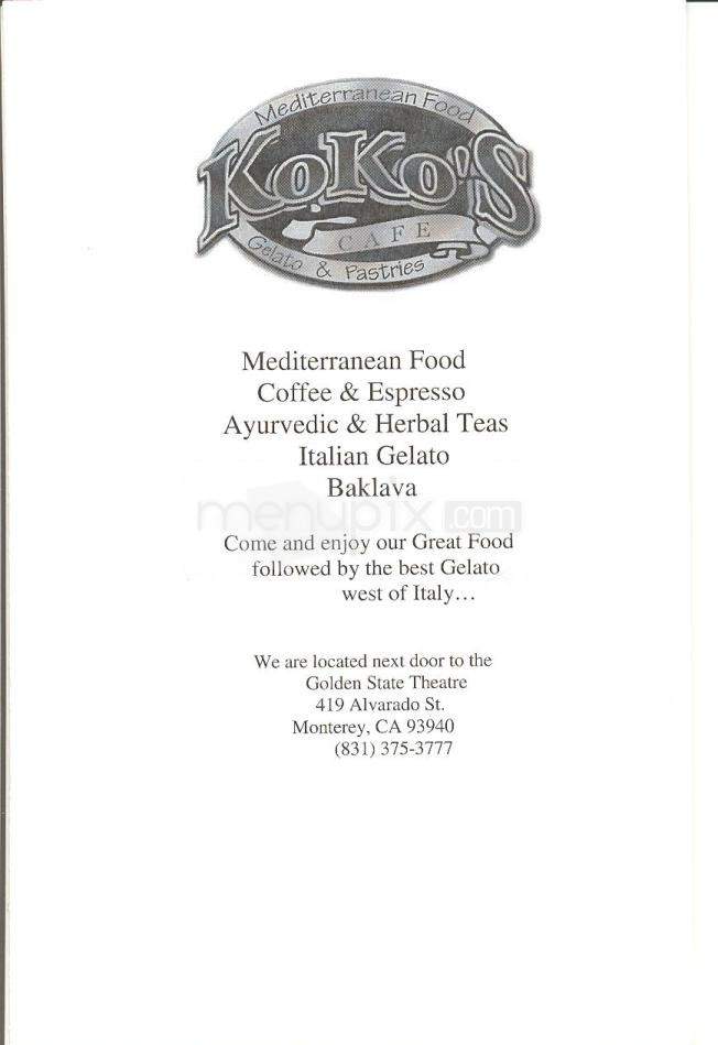 Koko's Cafe - Monterey, CA menu_pic