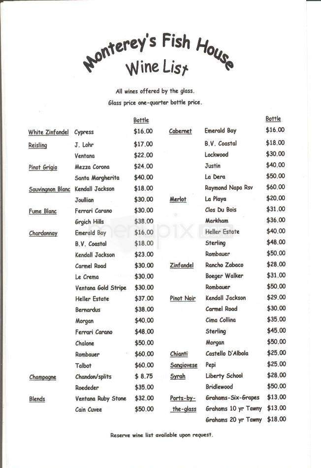 Monterey's Fish House - Monterey, CA menu_pic