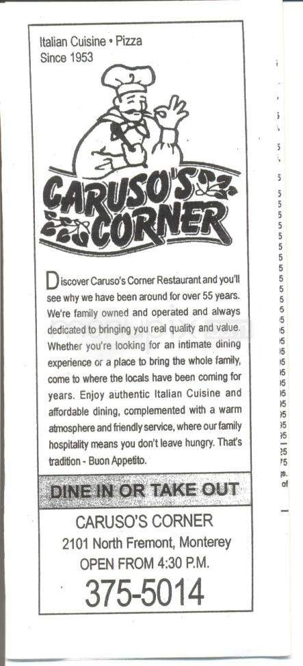 Caruso's Corner Restaurant - Monterey, CA menu_pic