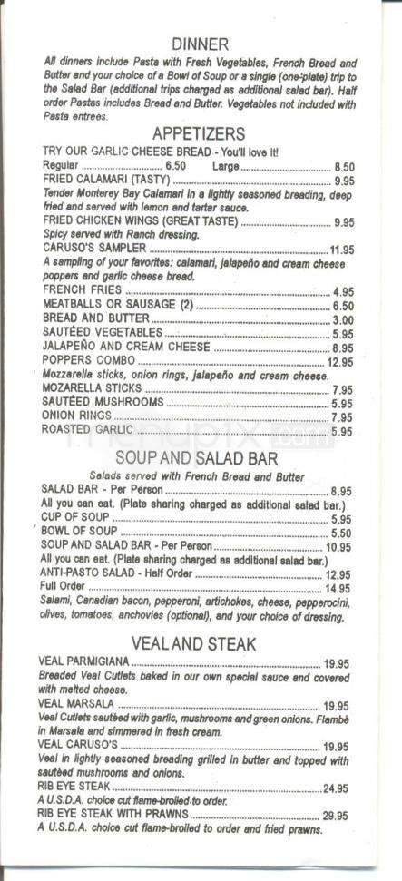 Caruso's Corner Restaurant - Monterey, CA menu_pic