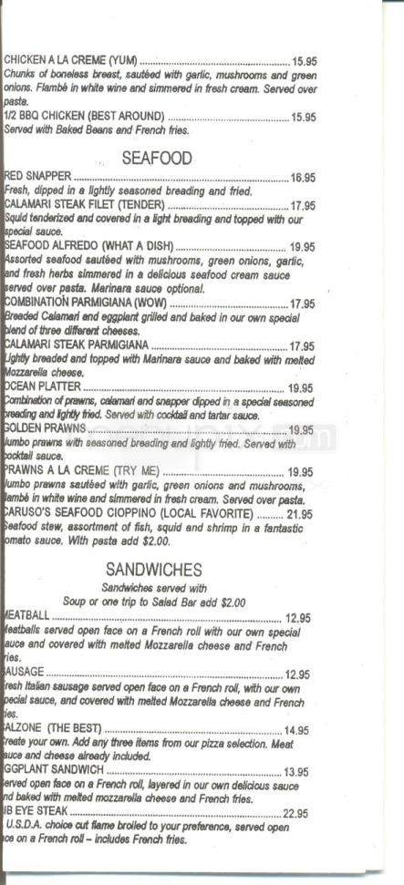 Caruso's Corner Restaurant - Monterey, CA menu_pic