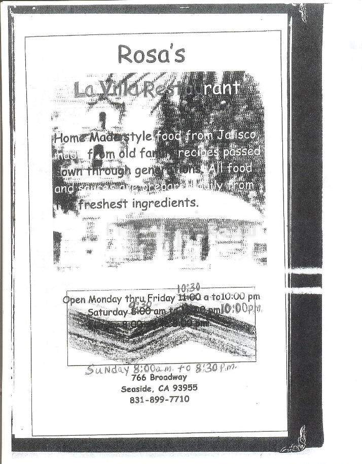 Rosa's La Villa Restaurant - Seaside, CA menu_pic