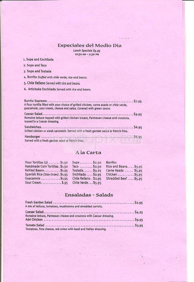 El Palmar - Marina, CA menu_pic