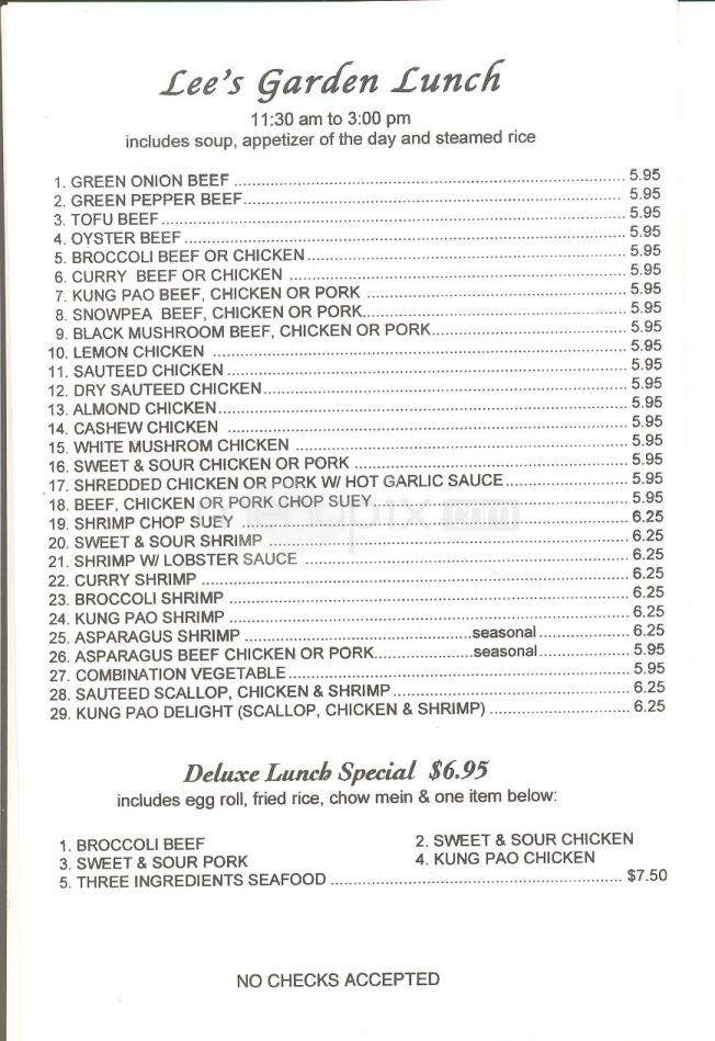 Lee's Garden Restaurant - Marina, CA menu_pic