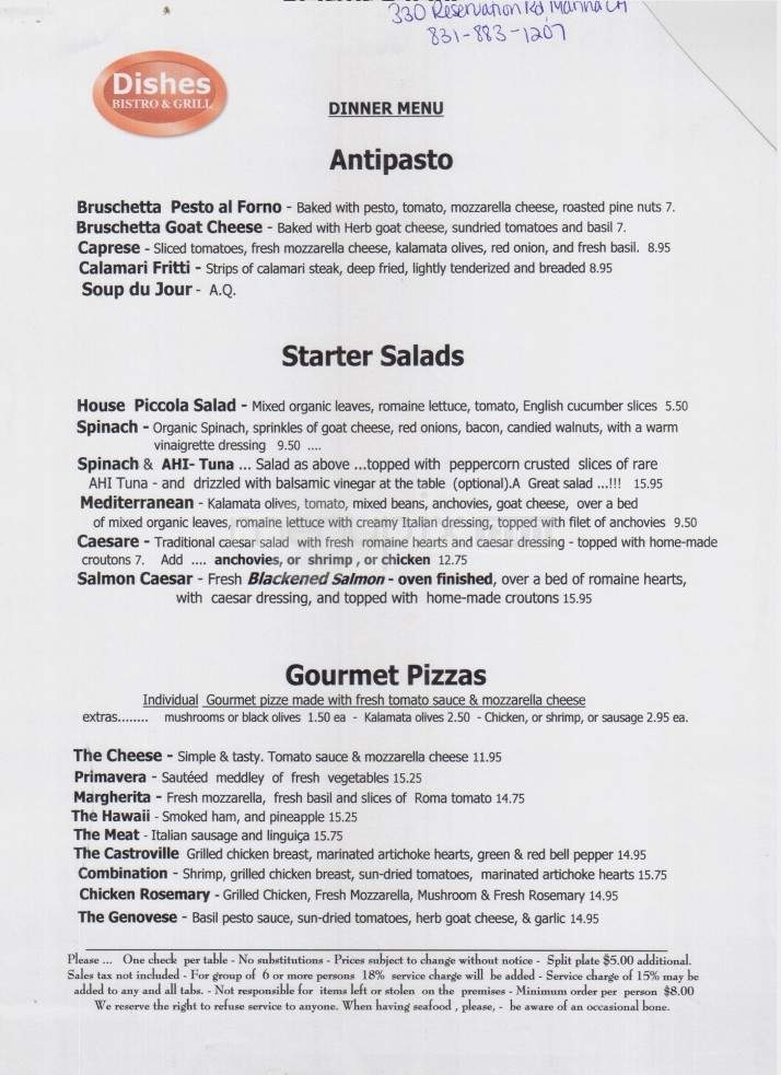 Dishes Bistro & Grill - Marina, CA menu_pic