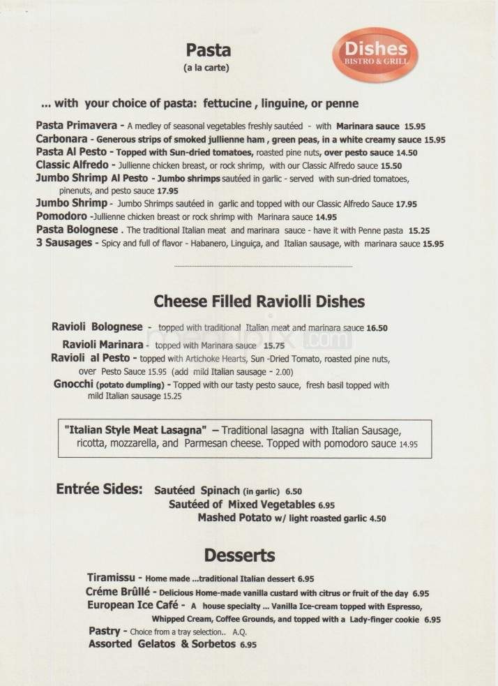 Dishes Bistro & Grill - Marina, CA menu_pic