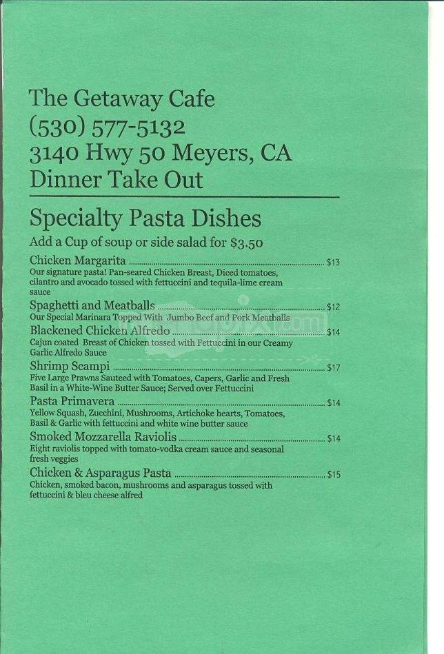 The Getaway Cafe - South Lake Tahoe, CA menu_pic