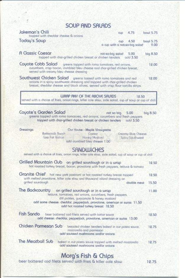 Blue Coyote Sports Grill - Olympic Valley, CA menu_pic