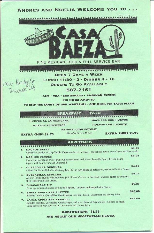 Casa Baeza - Truckee, CA menu_pic