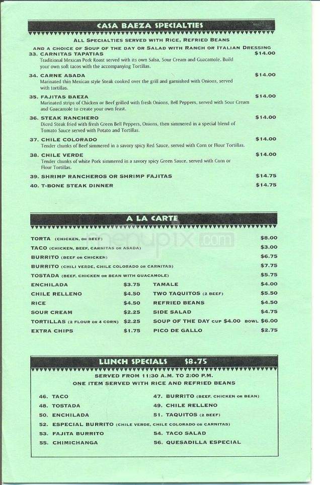 Casa Baeza - Truckee, CA menu_pic