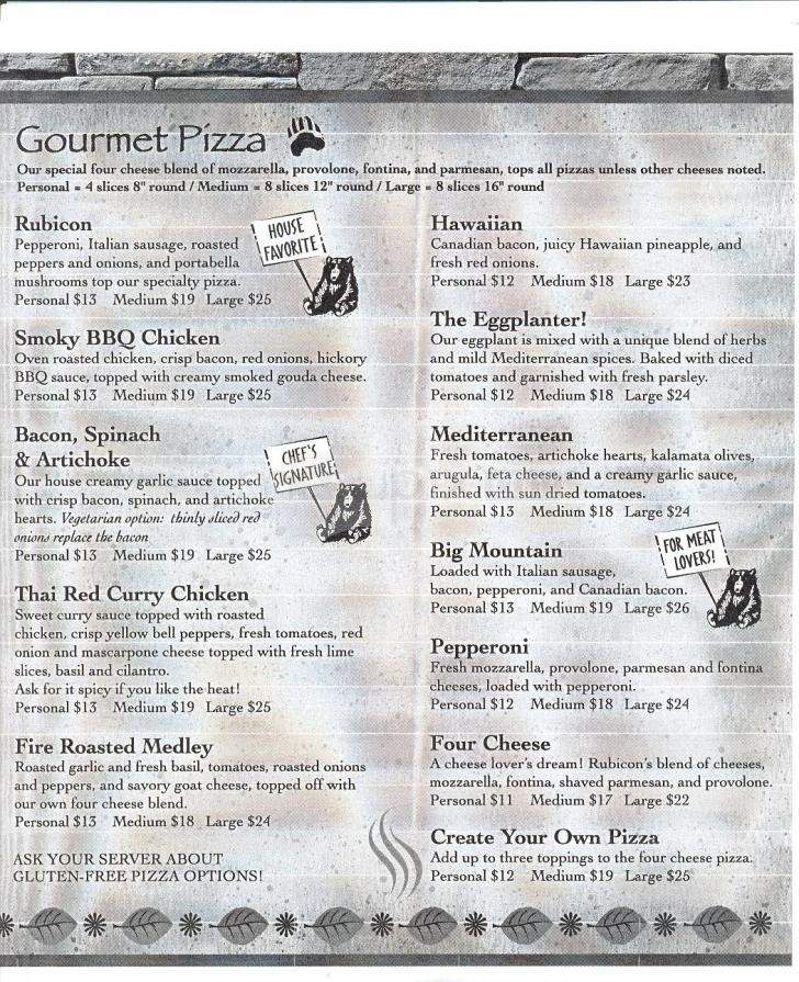 Rubicon Pizza Company - Truckee, CA menu_pic