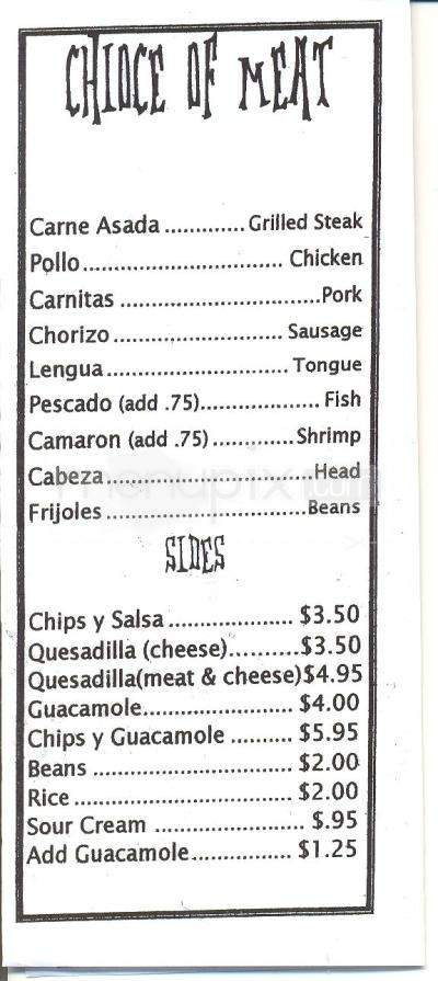 El Sancho's Taqueria - Tahoe Vista, CA menu_pic
