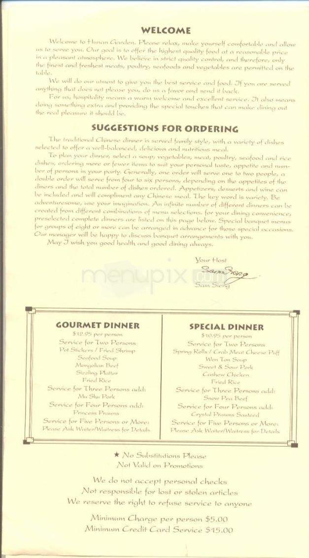 Hunan Garden Restaurant - South Lake Tahoe, CA menu_pic