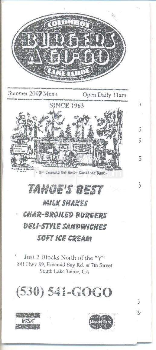 Colombo's Burgers A-Go-Go - South Lake Tahoe, CA menu_pic
