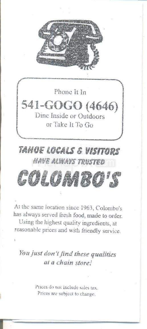 Colombo's Burgers A-Go-Go - South Lake Tahoe, CA menu_pic