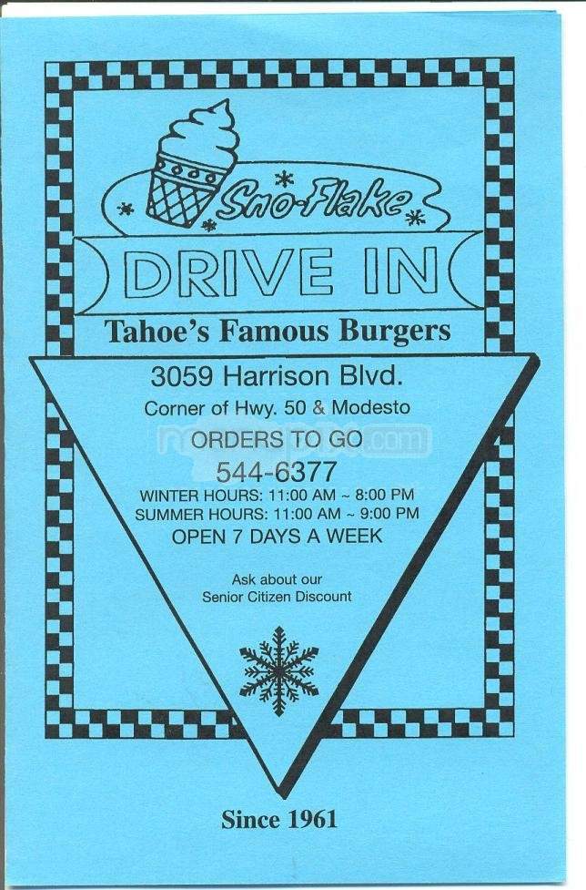 Sno-Flake Drive In - South Lake Tahoe, CA menu_pic