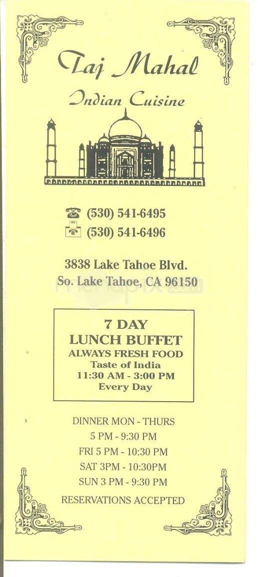 /5575849/Taj-Mahal-Indian-Cuisine-Menu-South-Lake-Tahoe-CA - South Lake Tahoe, CA