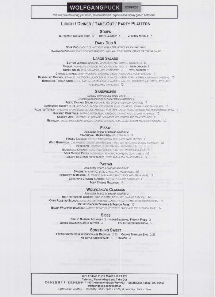 Wolfgang Puck Express - South Lake Tahoe, CA menu_pic
