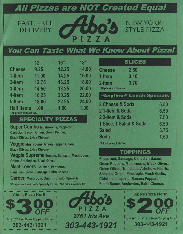 Abo's Pizza - Boulder, CO menu_pic