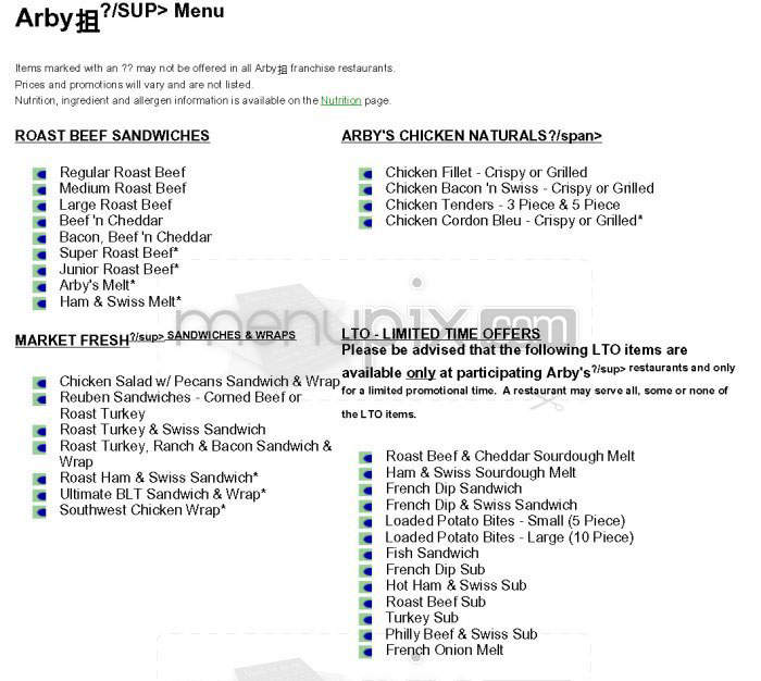 Arby's - Boulder, CO menu_pic