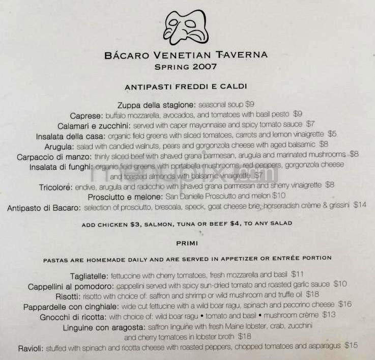 Bacaro Venetian Taverna - Boulder, CO menu_pic