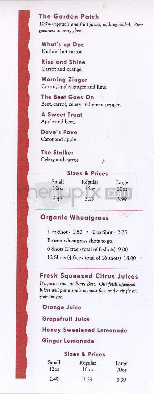 Berry Best Smoothies & Juice Bar - Boulder, CO menu_pic