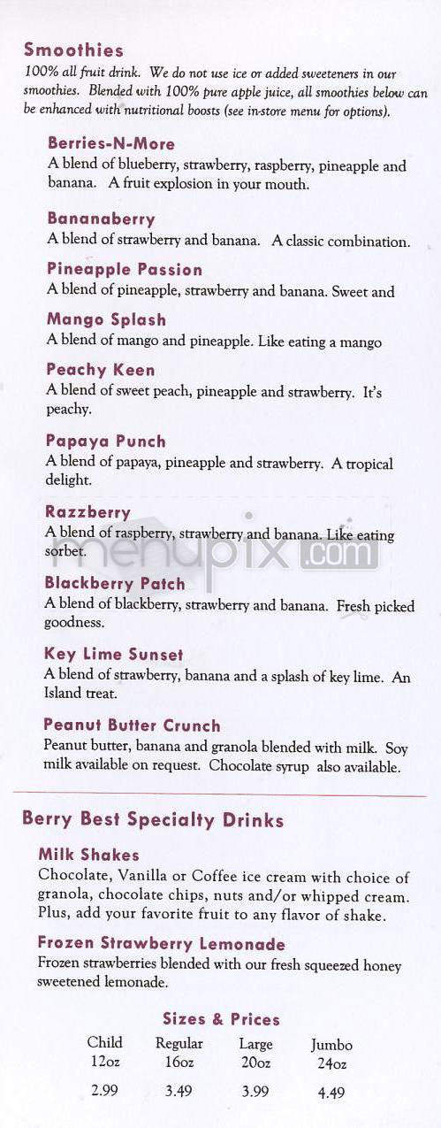 Berry Best Smoothies & Juice Bar - Boulder, CO menu_pic