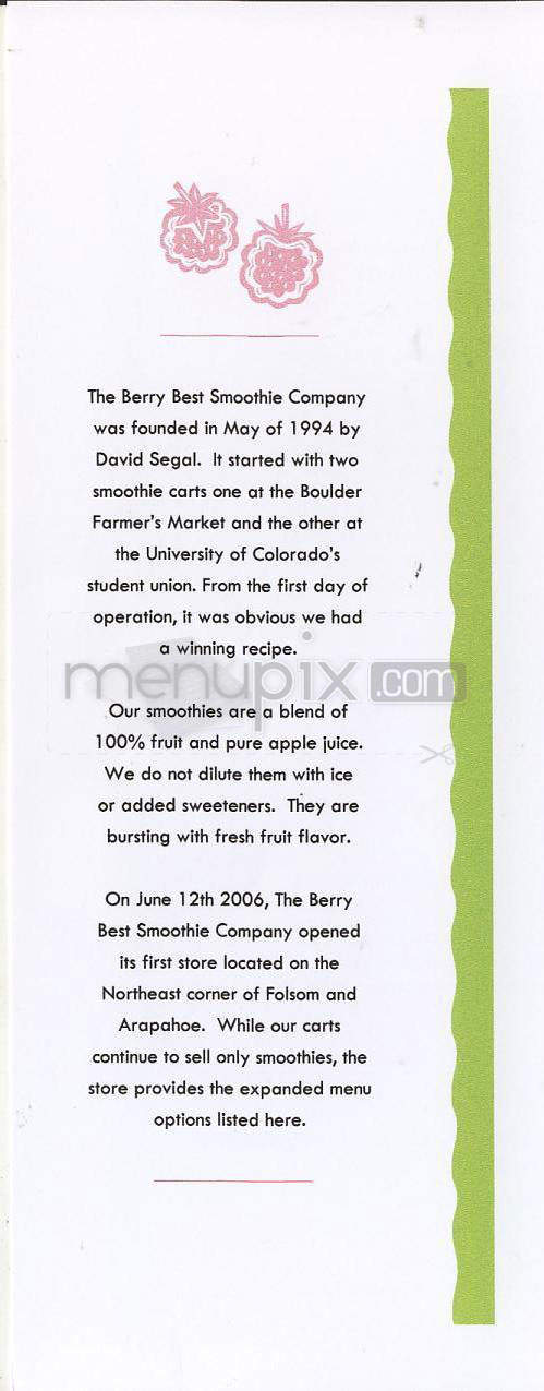 Berry Best Smoothies & Juice Bar - Boulder, CO menu_pic