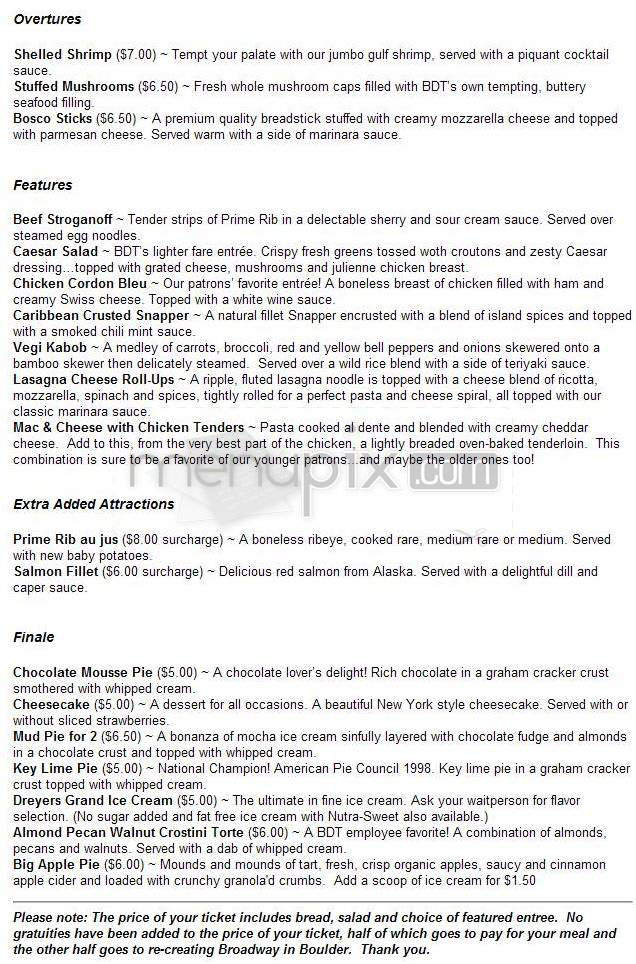 Boulder's Dinner Theatre - Boulder, CO menu_pic