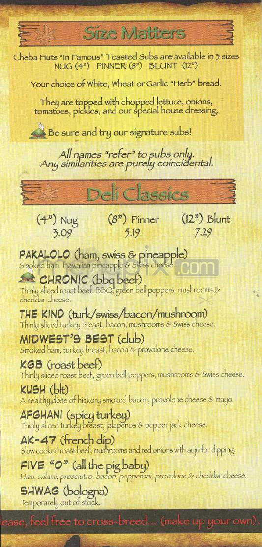 Cheba Hut Toasted Subs - Boulder, CO menu_pic