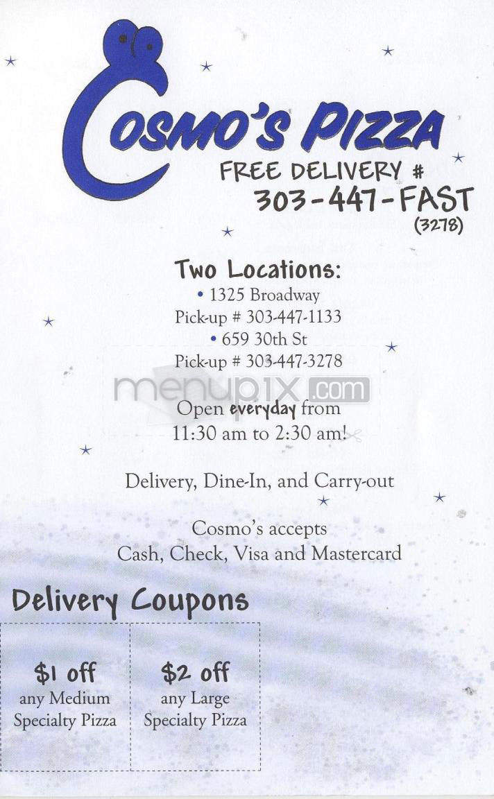 Cosmo's Pizza - Boulder, CO menu_pic