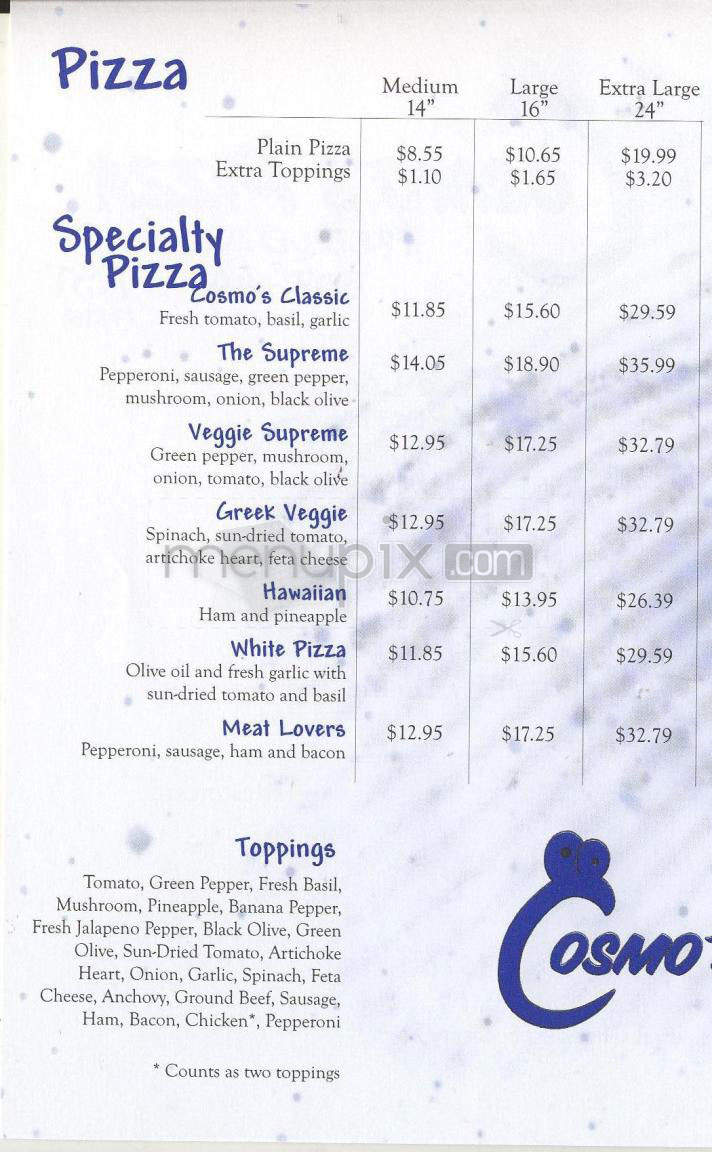Cosmo's Pizza - Boulder, CO menu_pic