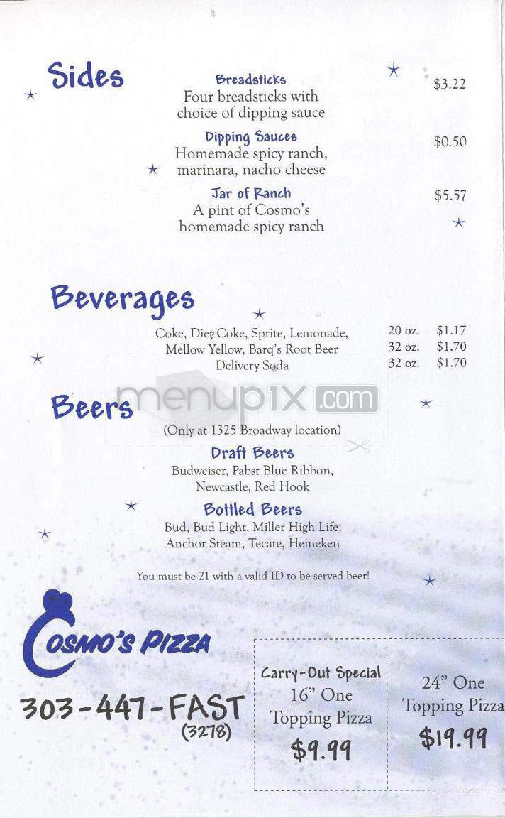 Cosmo's Pizza - Boulder, CO menu_pic