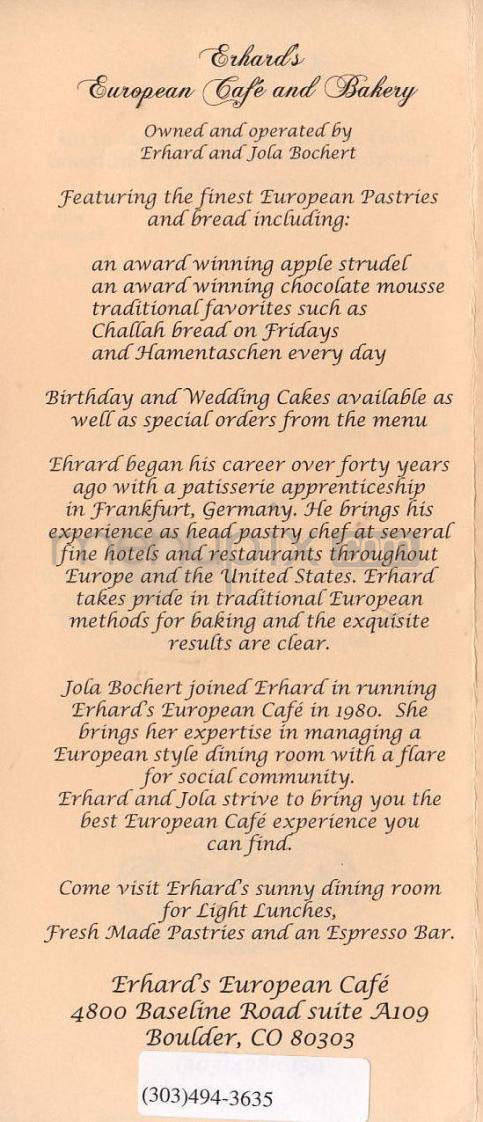 Erhard's European Cafe & Espresso Bar - Boulder, CO menu_pic