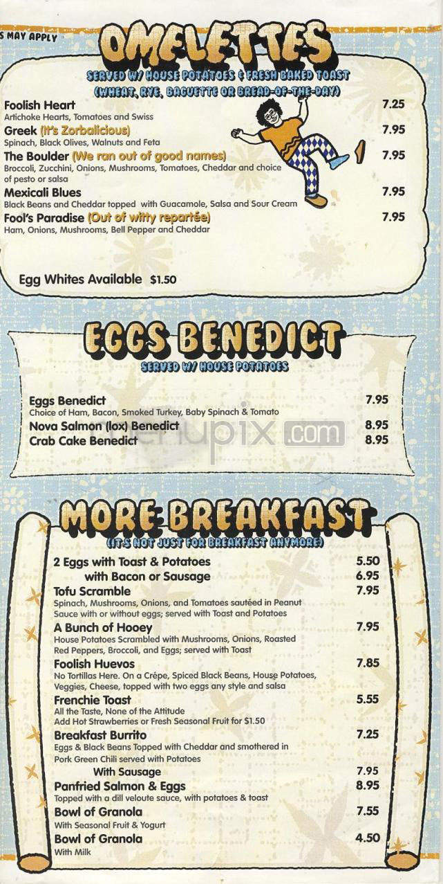 Foolish Craig's Cafe - Boulder, CO menu_pic