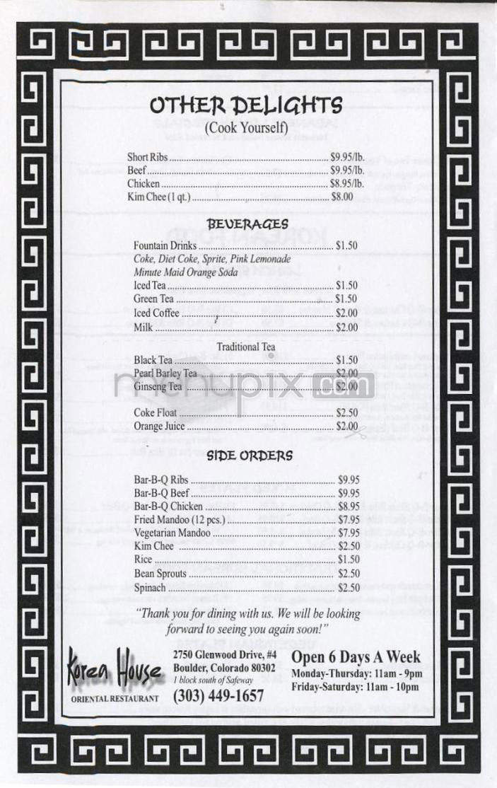 Korea House - Boulder, CO menu_pic