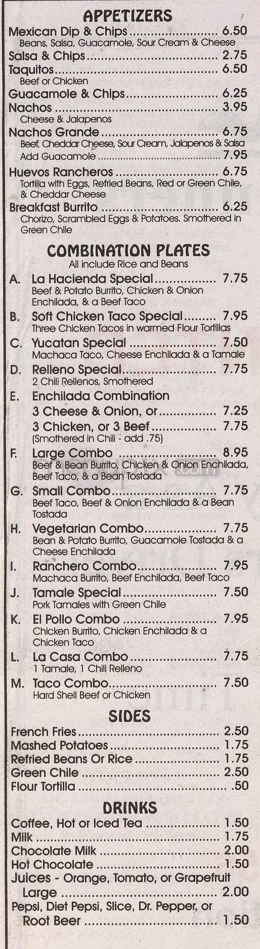 La Hacienda - Boulder, CO menu_pic