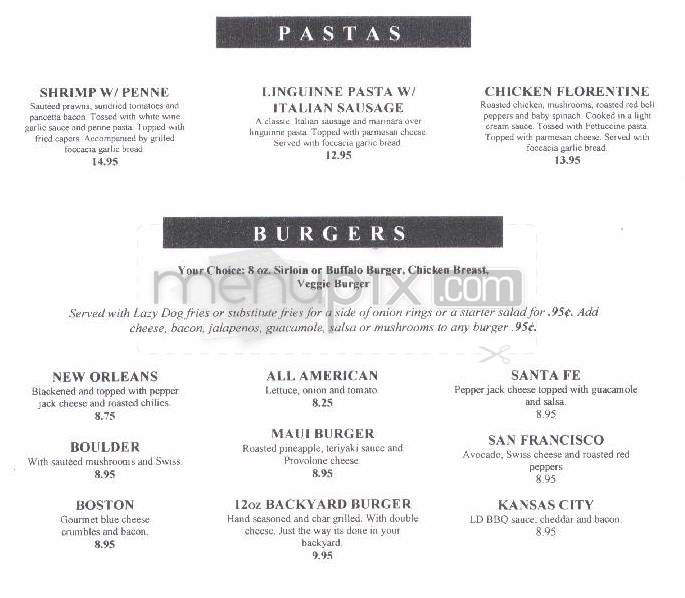 Lazy Dog Sports Bar & Grill - Boulder, CO menu_pic