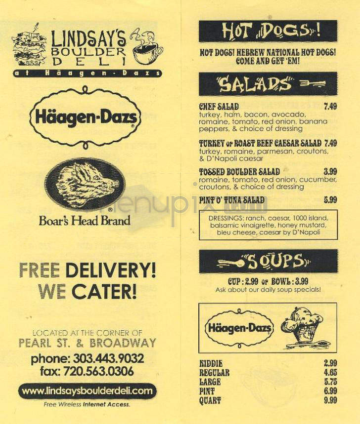 Lindsay's Boulder Deli at Haagen-Dazs - Boulder, CO menu_pic