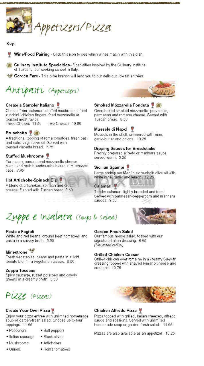 Menu Of Olive Garden Italian Restaurant In Dorchester Ma 02125