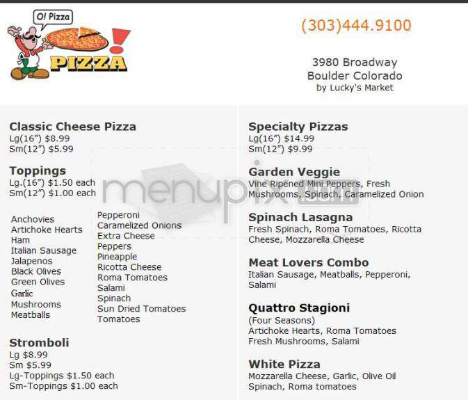 O! Pizza - Boulder, CO menu_pic